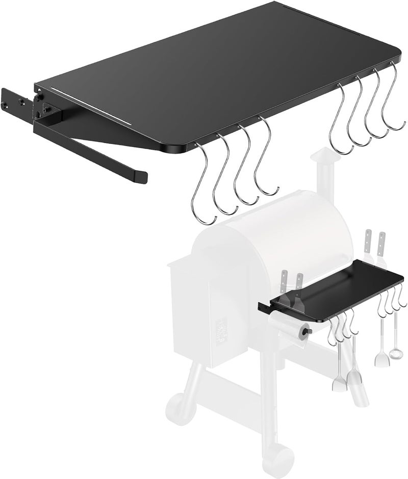PHYESUVIN Folding Shelf for Traeger Pellet Grills, BAC362 Pellet Front Shelf with Hooks and Paper Towel Holder for Traeger Pro 22, Pro 575, Eastwood 22, Ironwood 650 and Century 22 Series Pellet Grill - Image 1